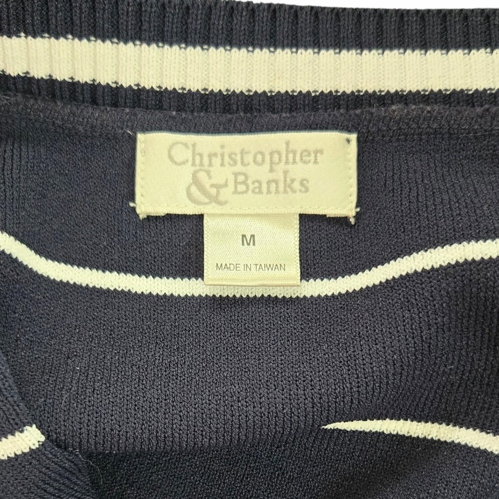 Christopher & Banks Womens Nautical Sweater Size M Coastal Striped Boat Neck - Picture 6 of 7